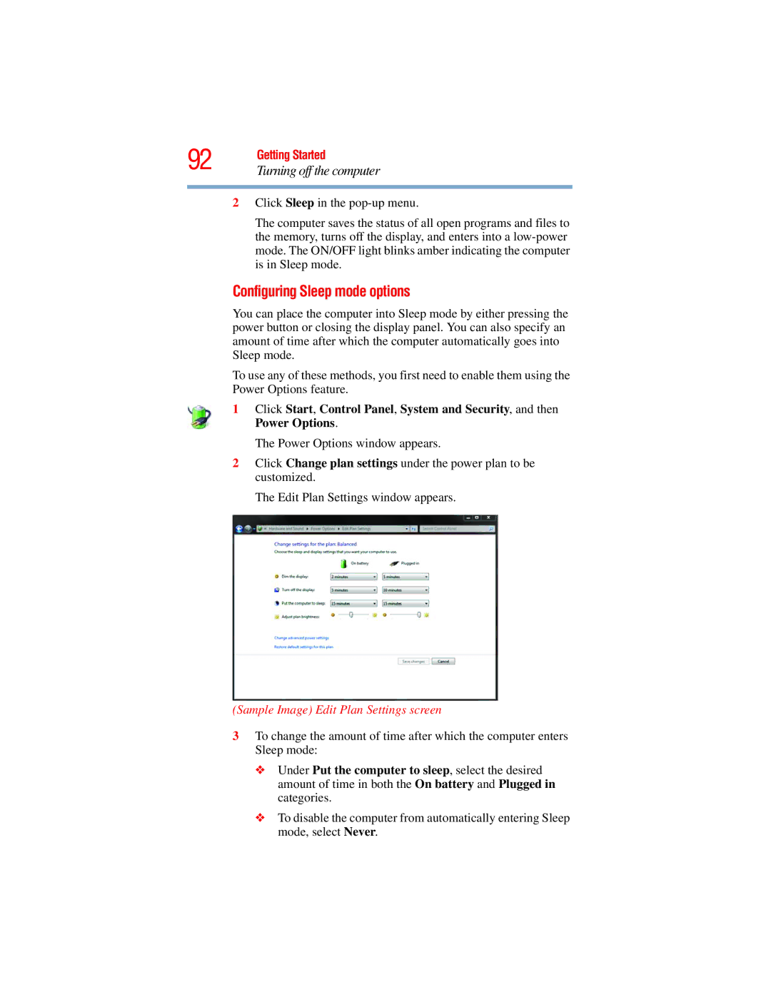 Toshiba L640, L650 manual Configuring Sleep mode options 