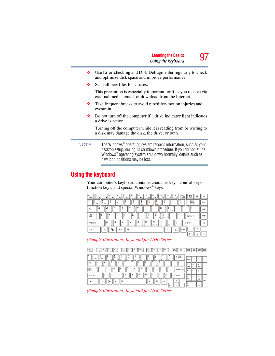 Toshiba L650, L640 manual Using the keyboard 