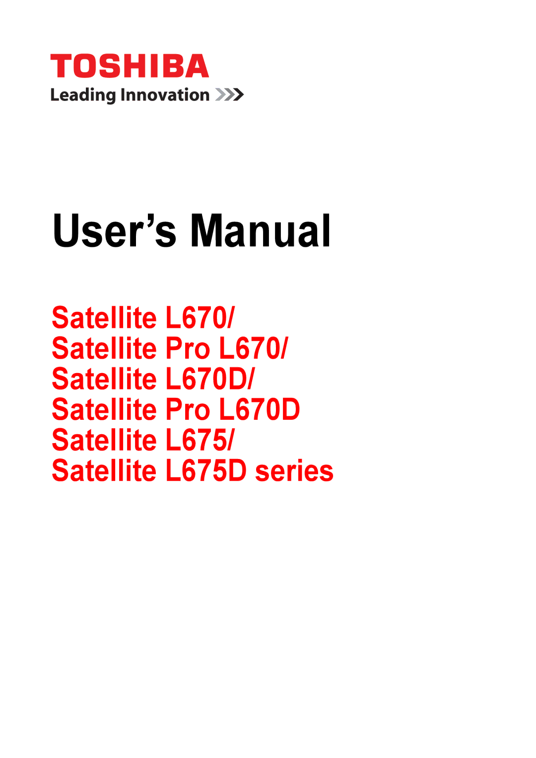 Toshiba Pro L670D, L675D user manual User’s Manual 