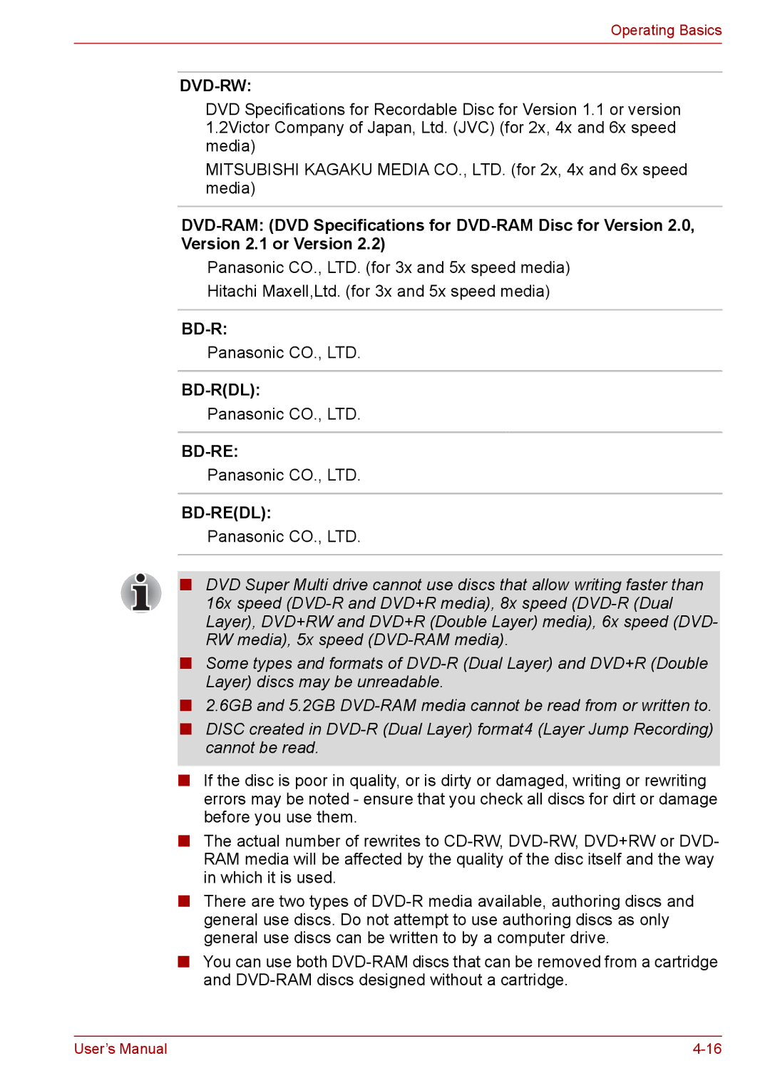 Toshiba Pro L670D, L675D user manual Bd-R Bd-Rdl Bd-Re Bd-Redl 