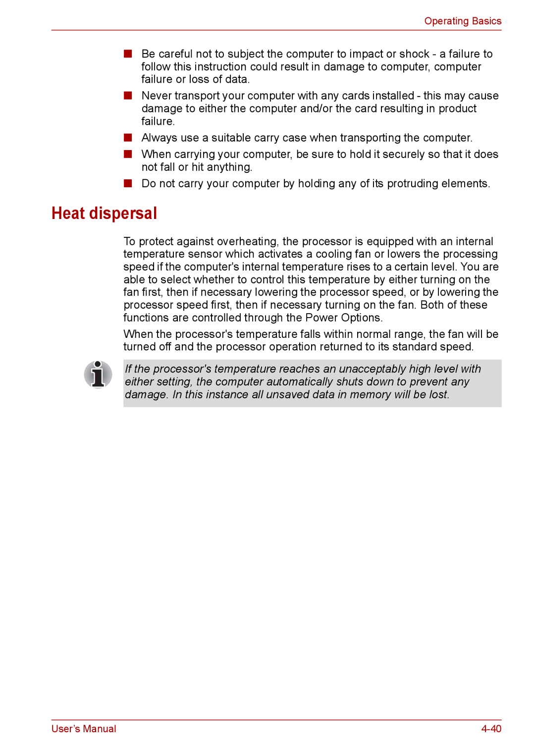 Toshiba Pro L670D, L675D user manual Heat dispersal 