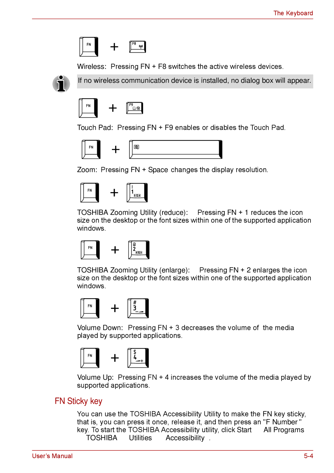 Toshiba Pro L670D, L675D user manual FN Sticky key, → Toshiba → Utilities → Accessibility 