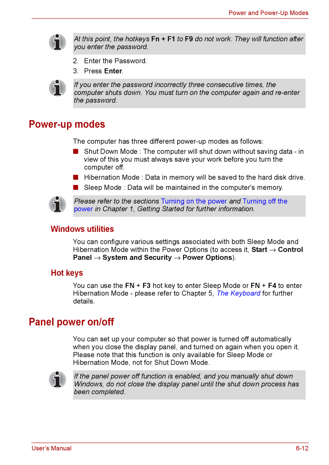 Toshiba Pro L670D, L675D user manual Power-up modes, Panel power on/off, Windows utilities, Hot keys 