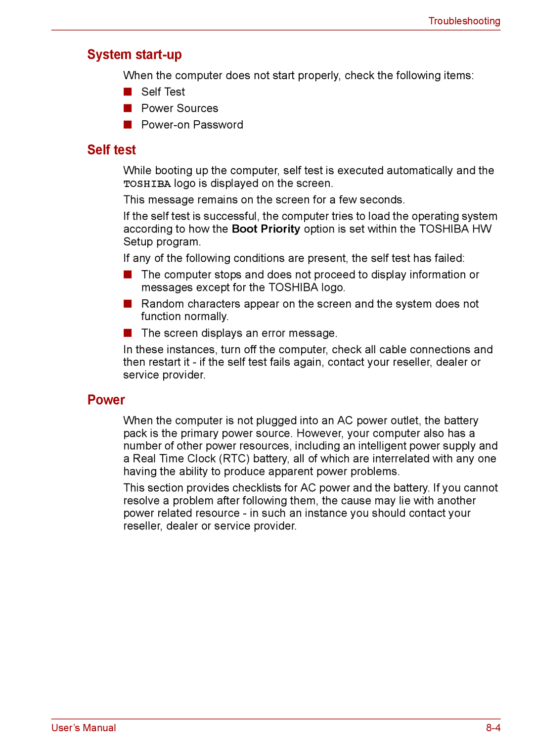 Toshiba Pro L670D, L675D user manual System start-up, Self test, Power 