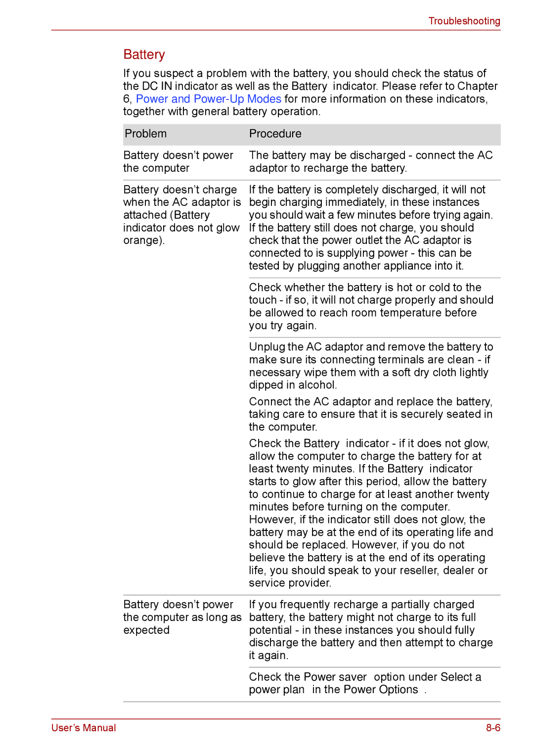 Toshiba Pro L670D, L675D user manual Battery, Power plan in the Power Options 