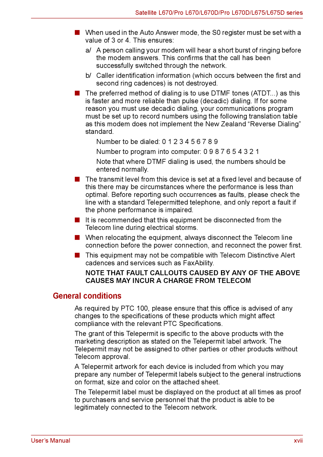 Toshiba L675D, Pro L670D user manual General conditions 