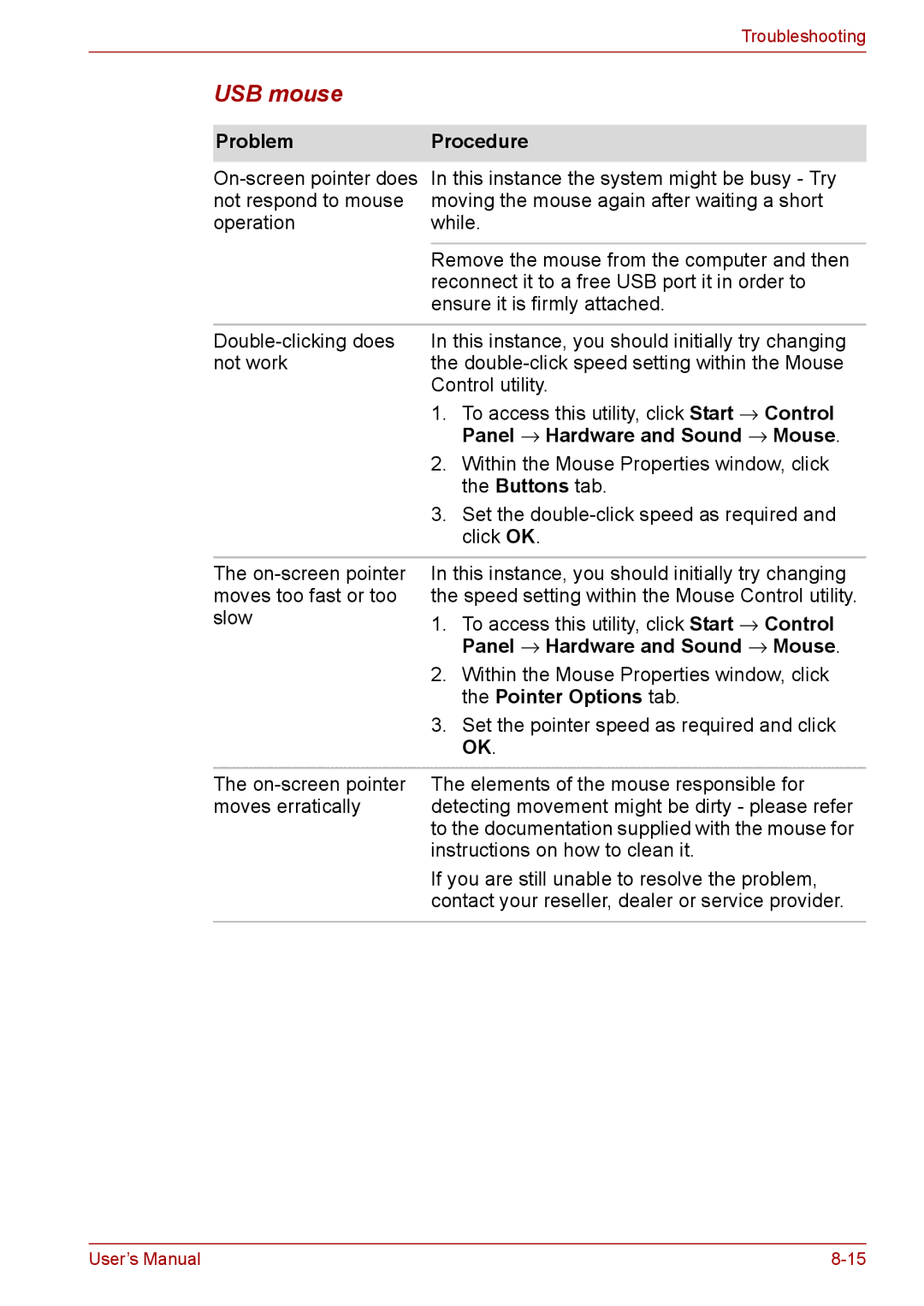 Toshiba Pro L670D, L675D user manual USB mouse 