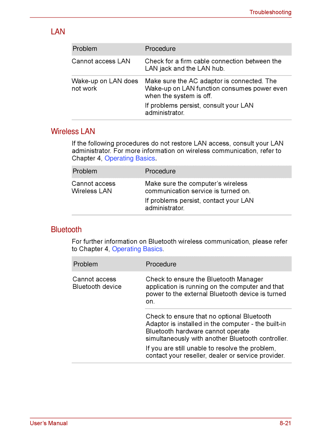 Toshiba Pro L670D, L675D user manual Lan, Bluetooth 