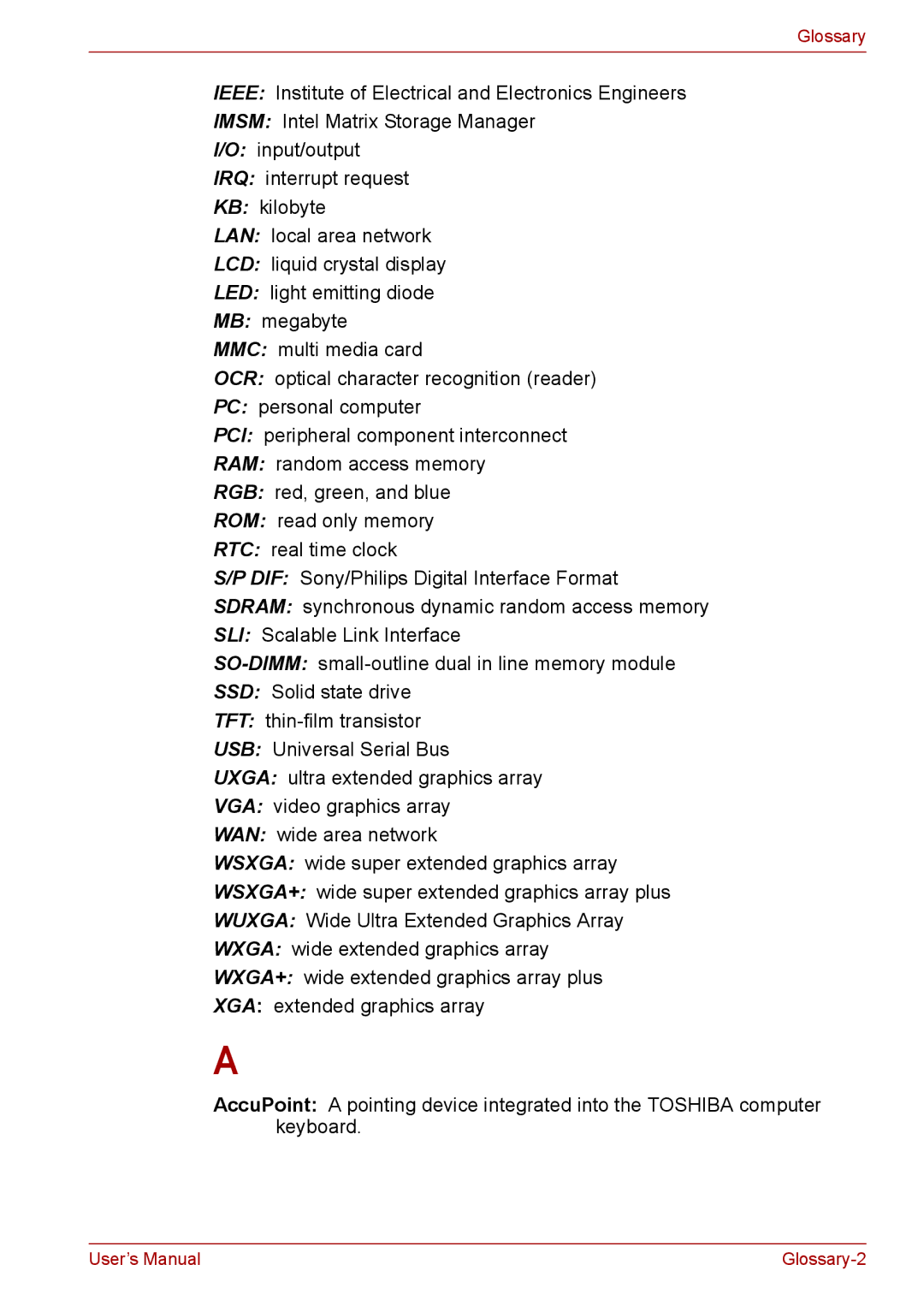 Toshiba Pro L670D, L675D user manual Glossary 