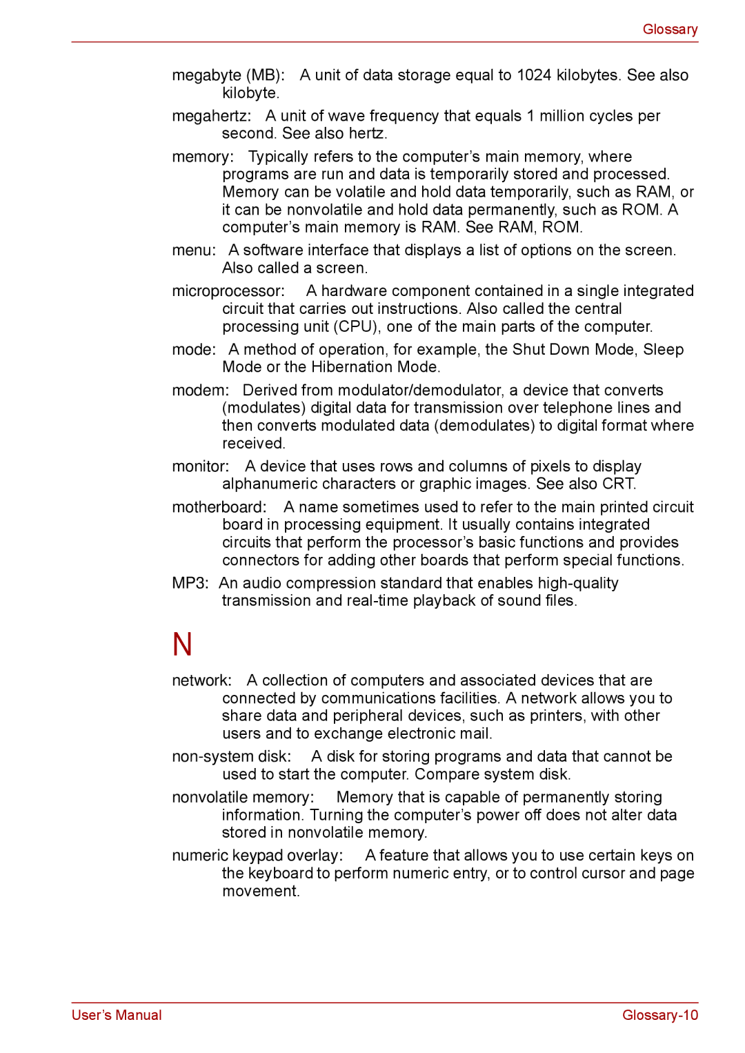 Toshiba Pro L670D, L675D user manual Glossary-10 