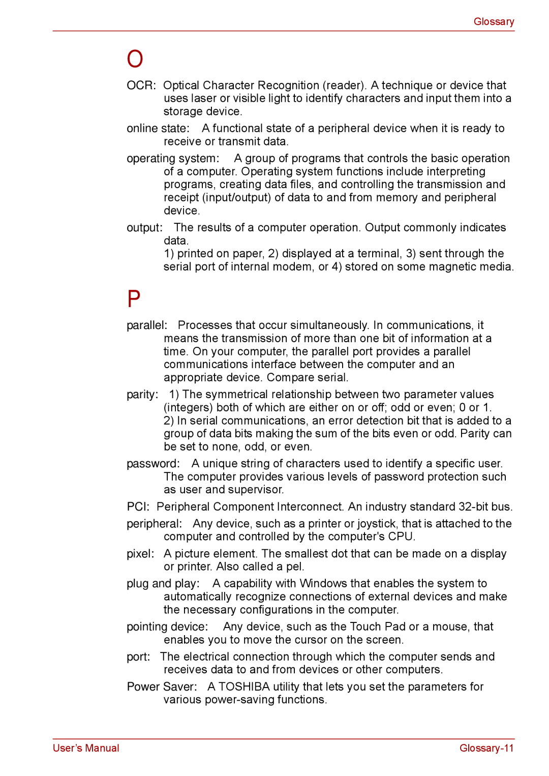 Toshiba L675D, Pro L670D user manual Glossary-11 