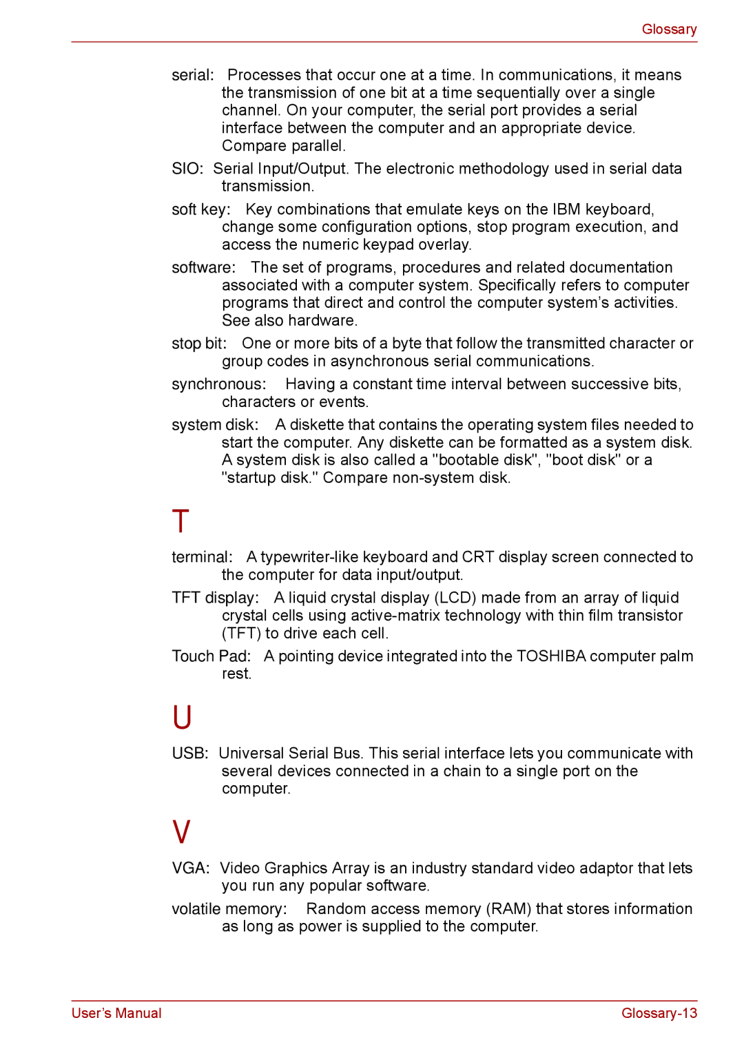 Toshiba Pro L670D, L675D user manual Glossary-13 