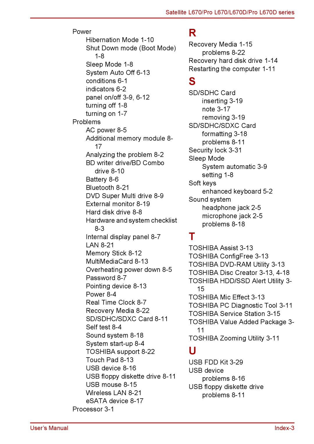 Toshiba L675D, Pro L670D user manual Index-3 