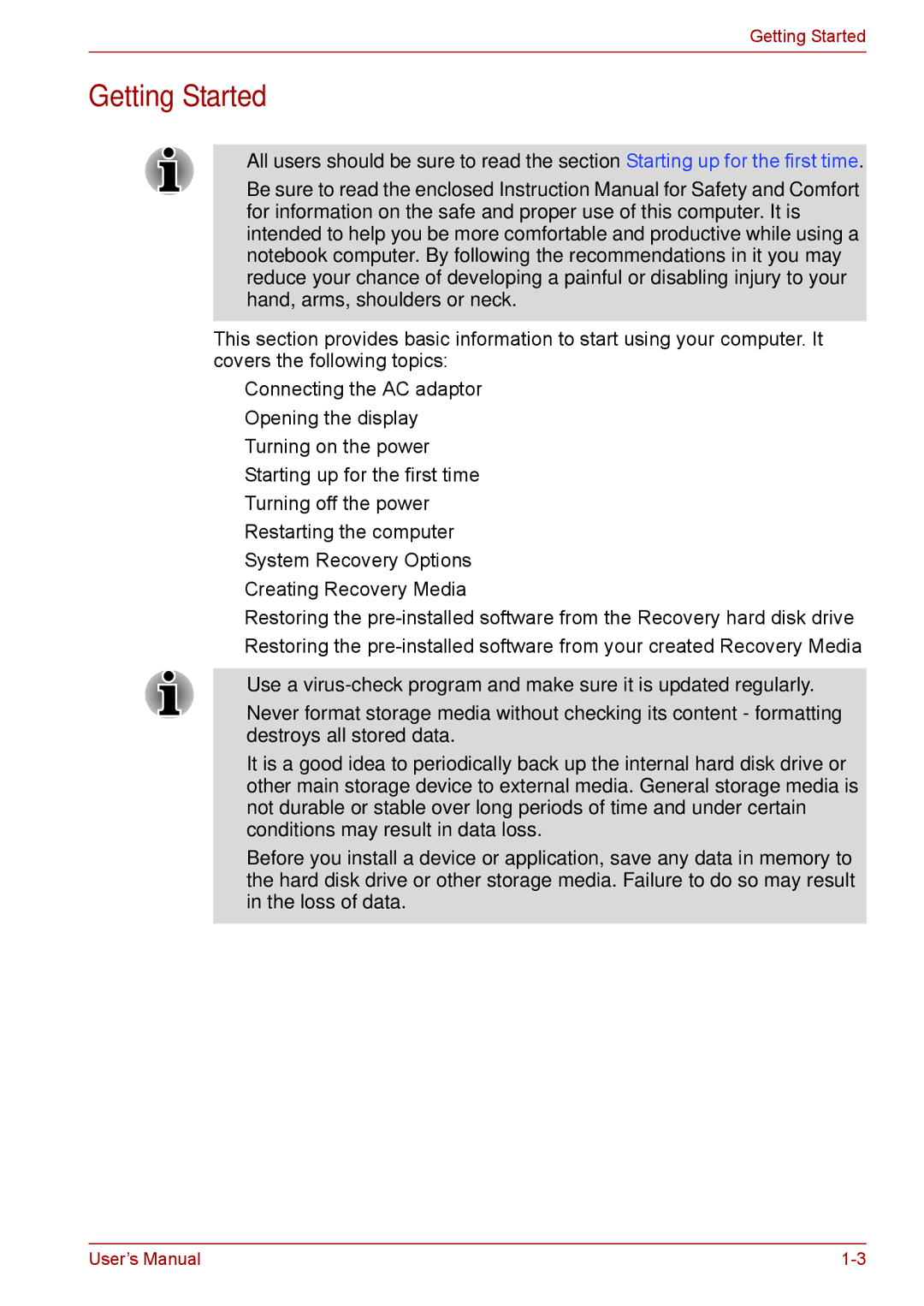 Toshiba L675D, Pro L670D user manual Getting Started 