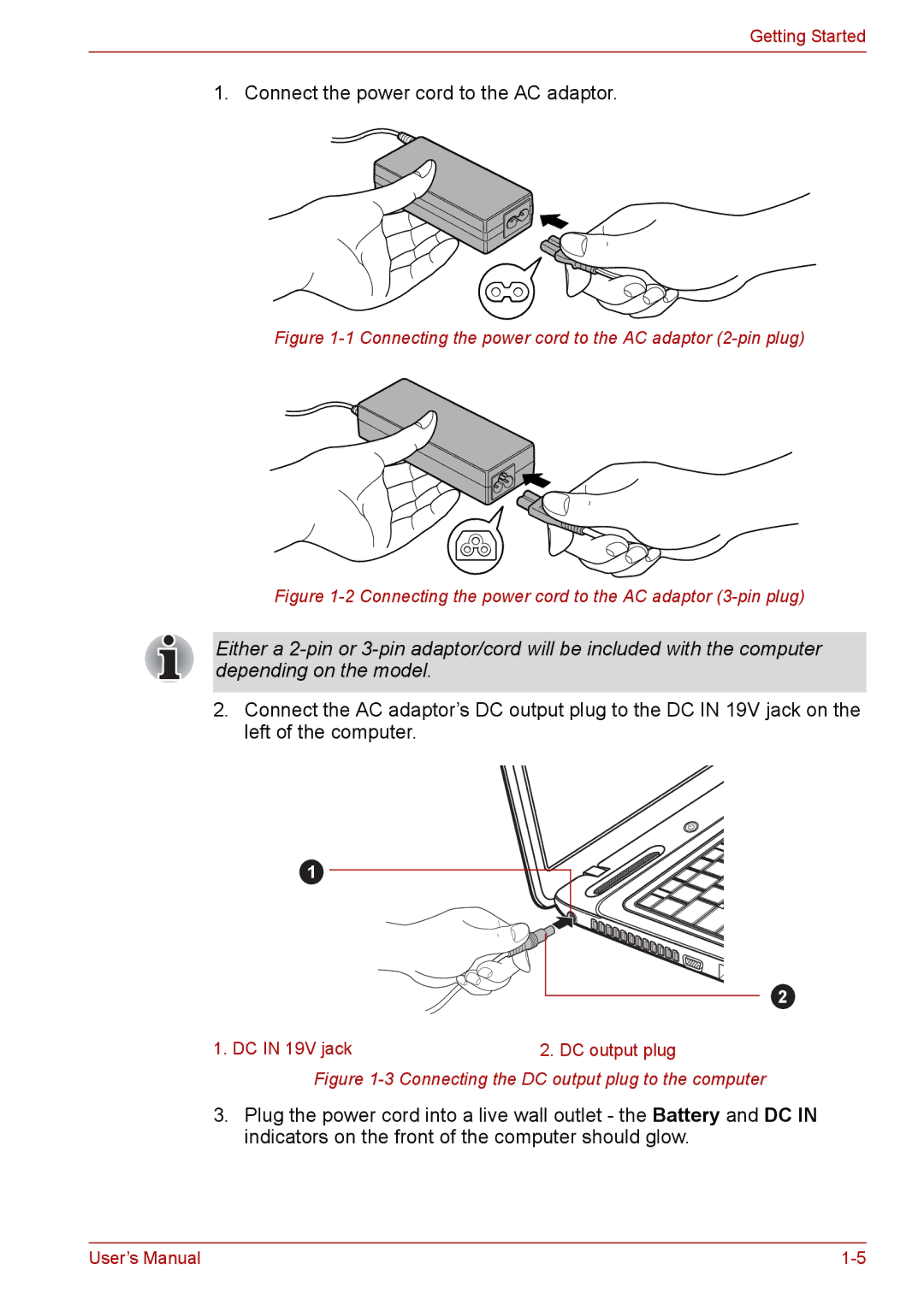 Toshiba Pro L670D, L675D user manual Connect the power cord to the AC adaptor 