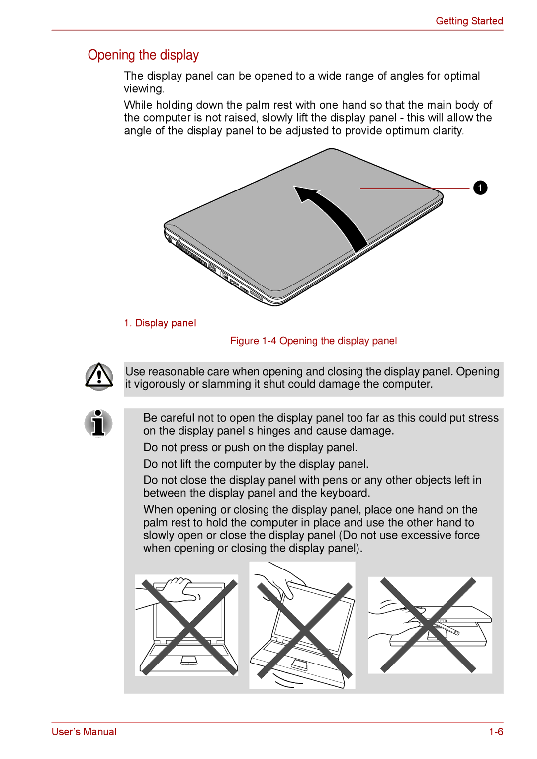 Toshiba Pro L670D, L675D user manual Opening the display panel 