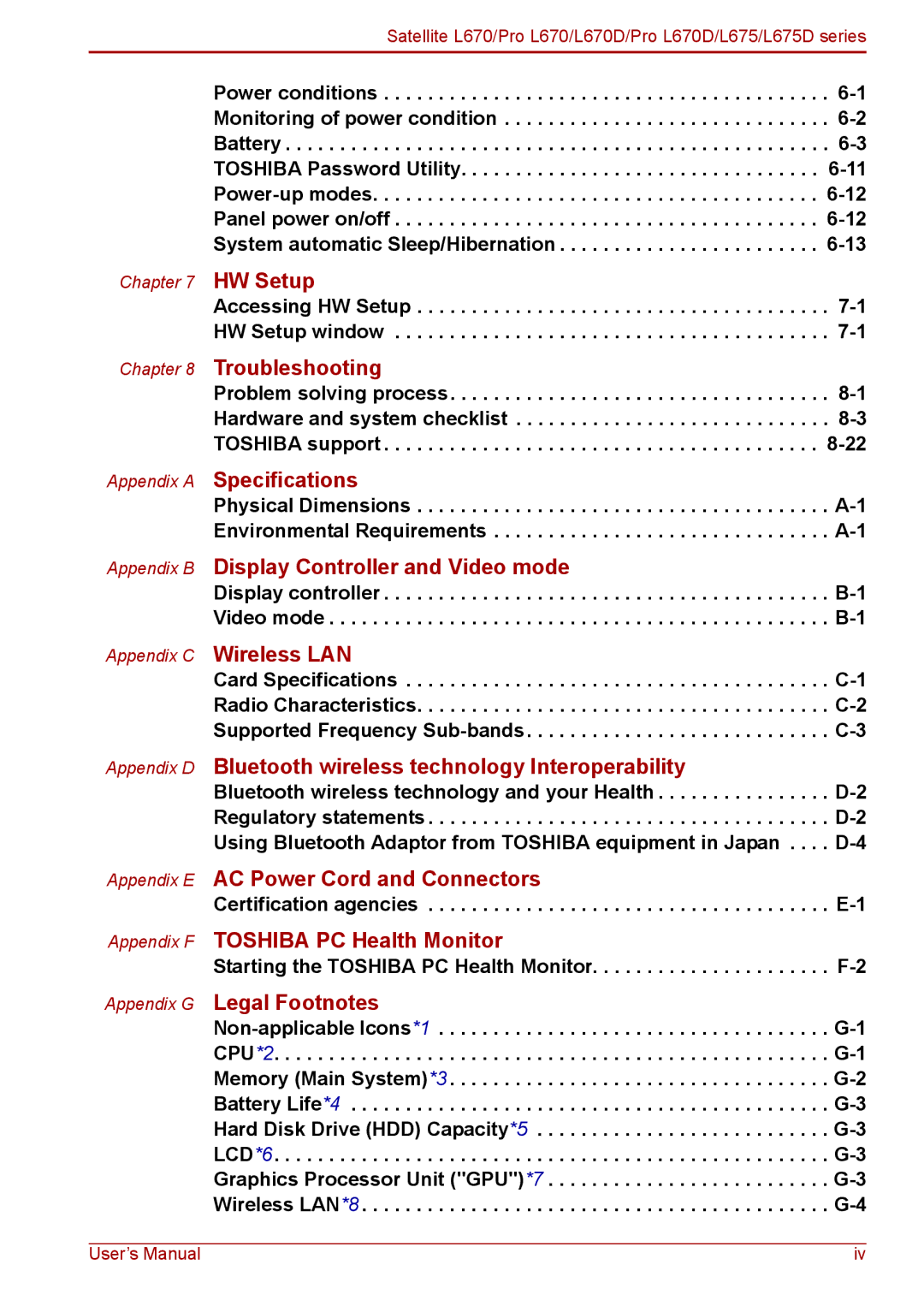 Toshiba Pro L670D, L675D user manual Appendix a Specifications, Accessing HW Setup -1 HW Setup window 