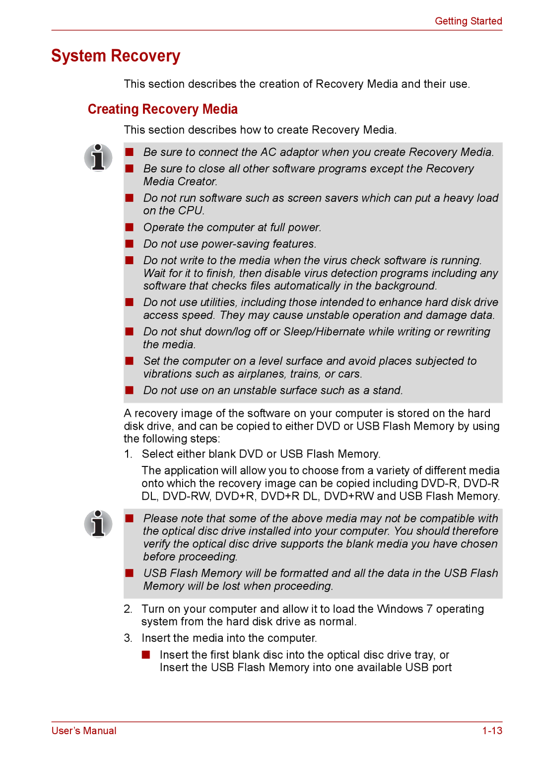 Toshiba Pro L670D, L675D user manual System Recovery, Creating Recovery Media 