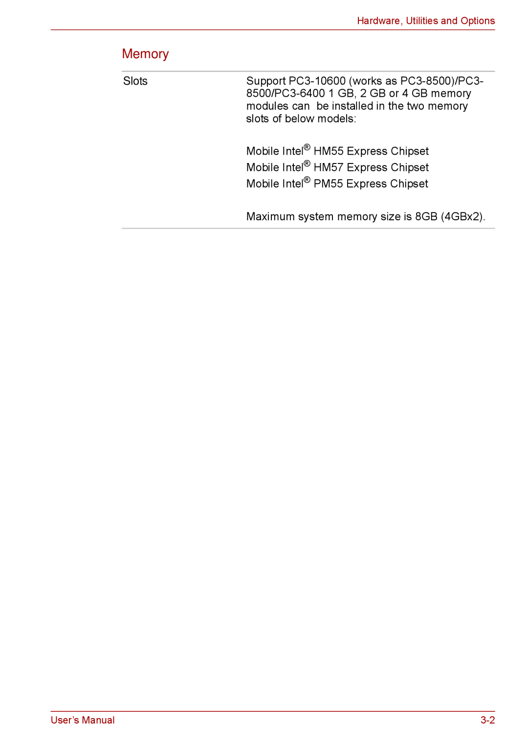 Toshiba Pro L670D, L675D user manual Memory, Slots 