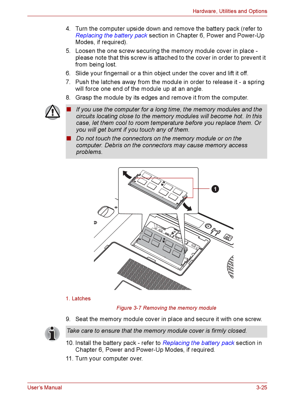 Toshiba L675D, Pro L670D user manual Removing the memory module 