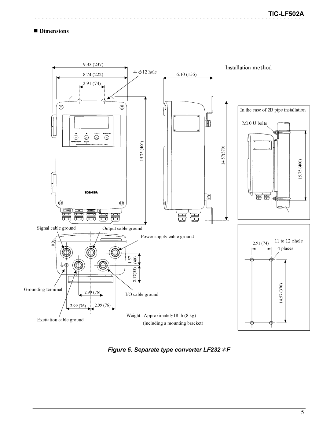 Toshiba LF232*F specifications Dimensions, Installation method 