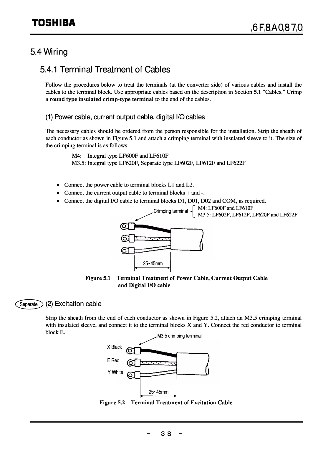 Toshiba LF414 Wiring 5.4.1 Terminal Treatment of Cables, Power cable, current output cable, digital I/O cables, － ３８ － 