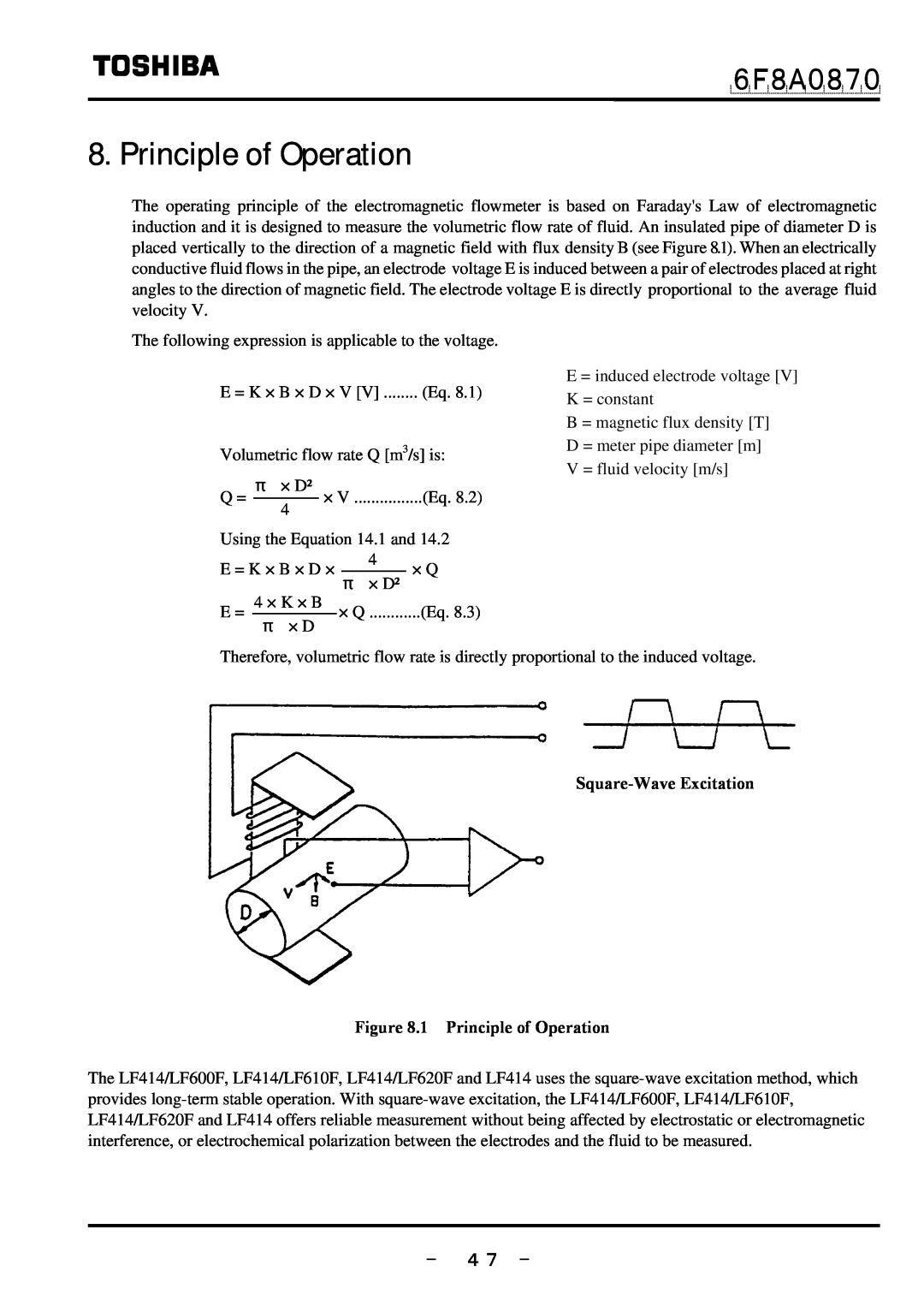 Toshiba LF414 manual － ４７ －, ６Ｆ８Ａ０８７０, Square-Wave Excitation .1 Principle of Operation 