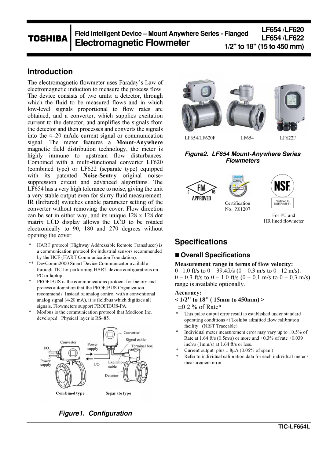 Toshiba specifications Field Intelligent Device Mount Anywhere Series Flanged, LF654 /LF622,  Overall Specifications 