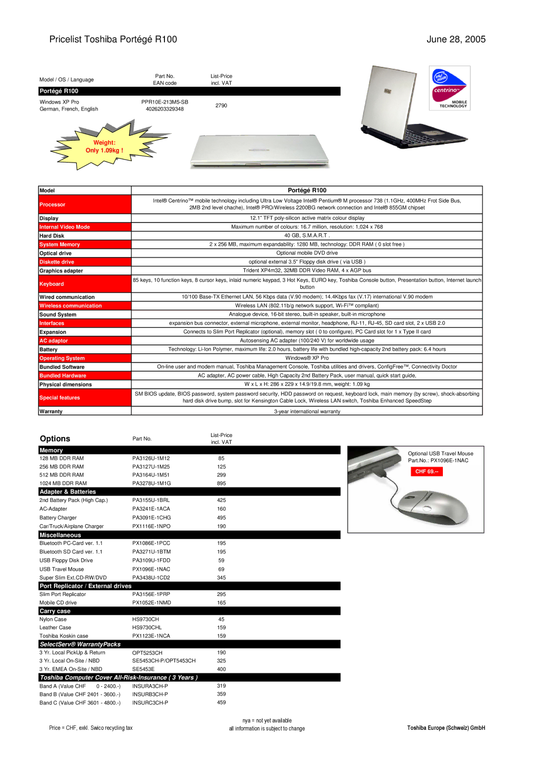 Toshiba LIBRETTO manual Port Replicator / External drives, Model Portégé R100 