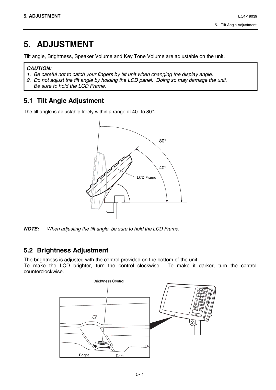 Toshiba LKBST-65-TF12 SERIES owner manual Tilt Angle Adjustment, Brightness Adjustment 