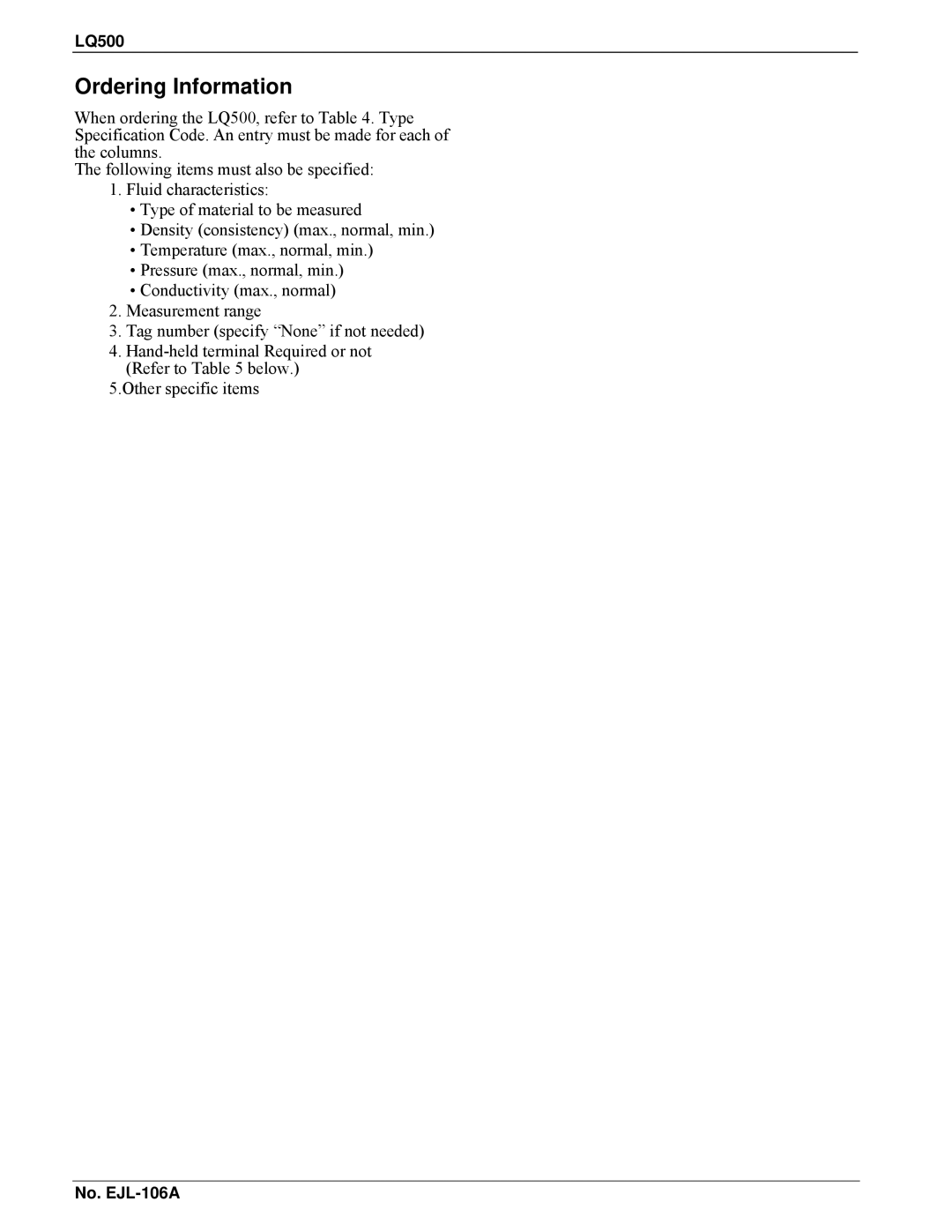 Toshiba LQ500 specifications Ordering Information 