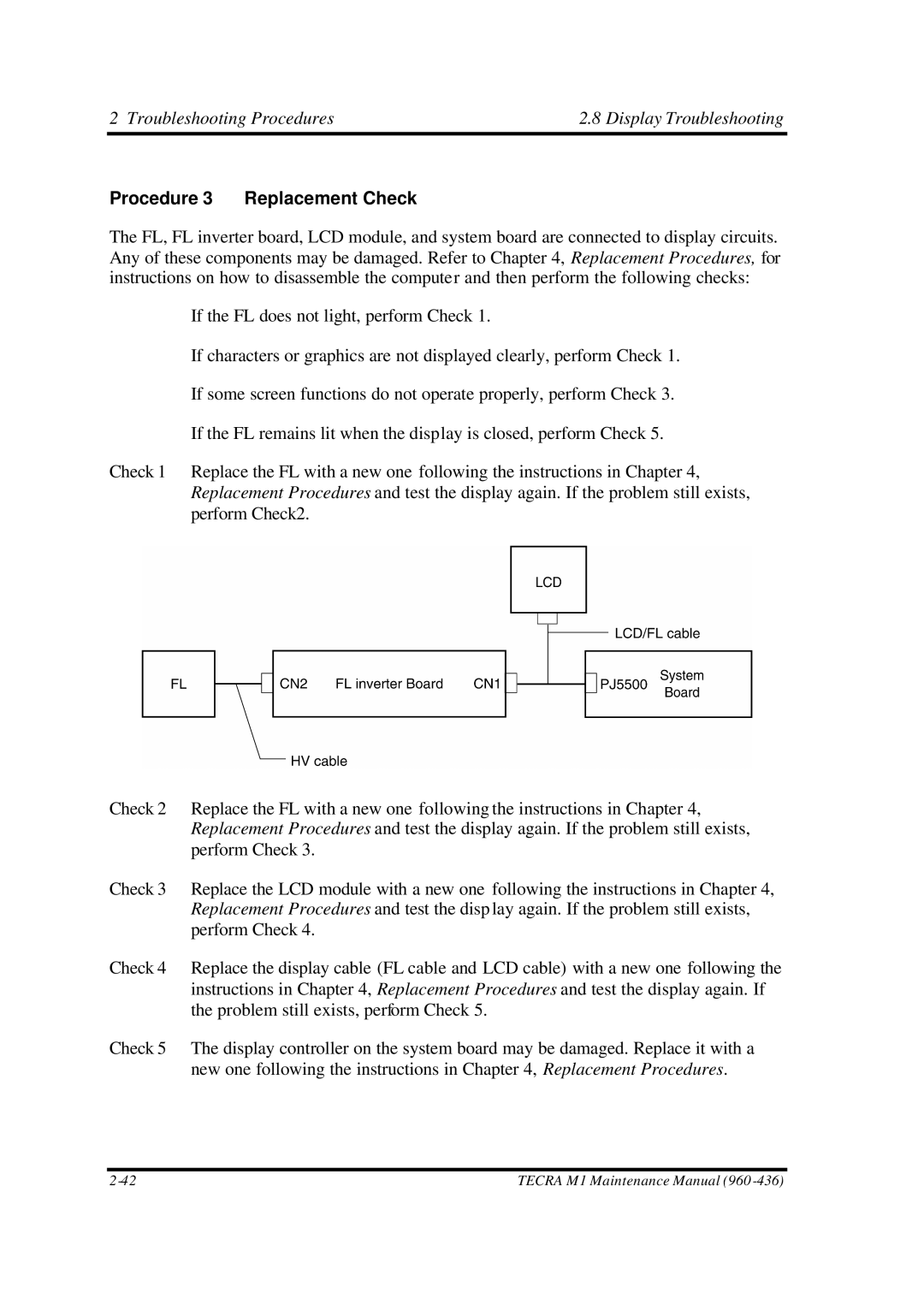 Toshiba M1 manual Procedure 3 Replacement Check 