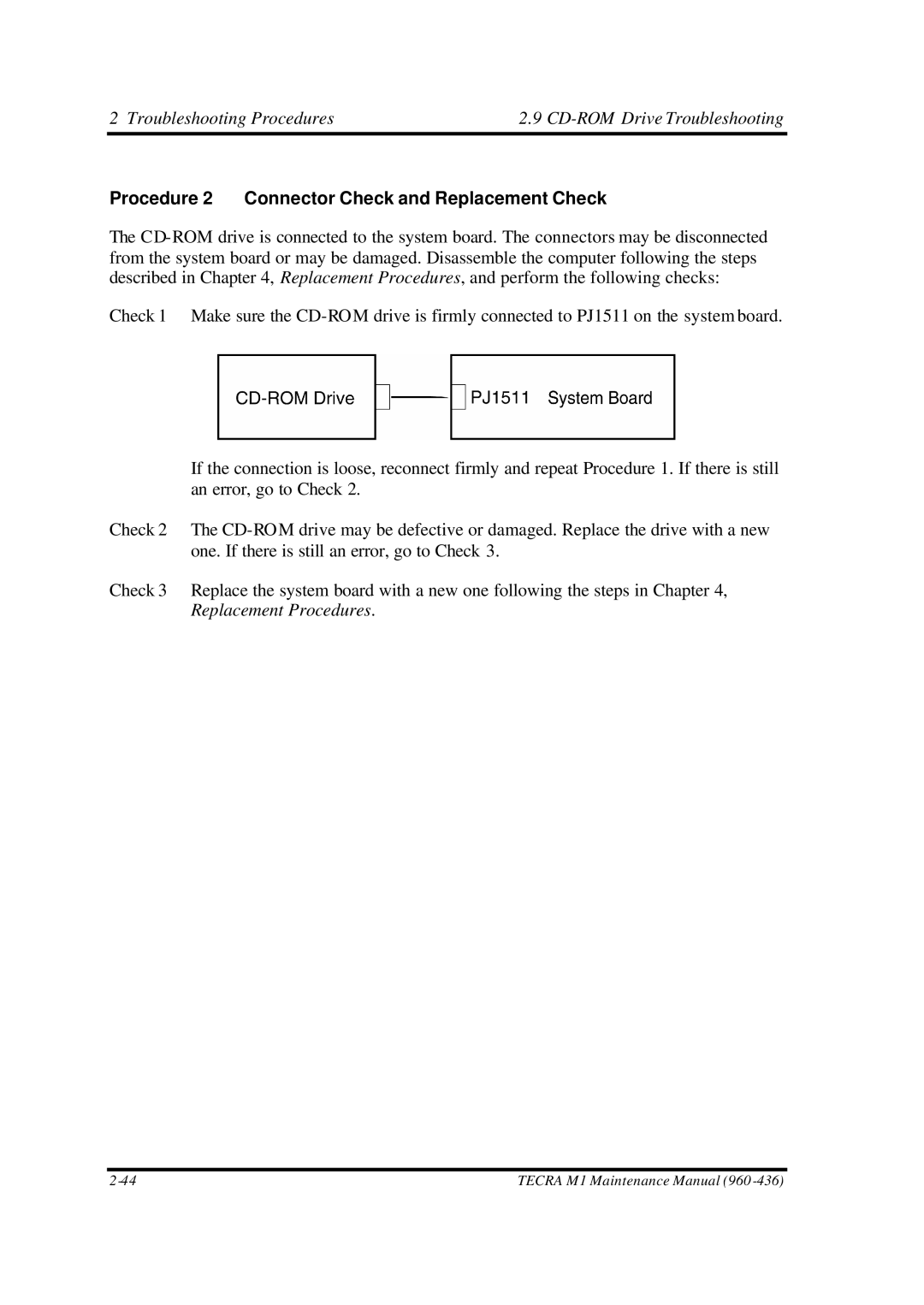 Toshiba M1 manual Procedure 2 Connector Check and Replacement Check 