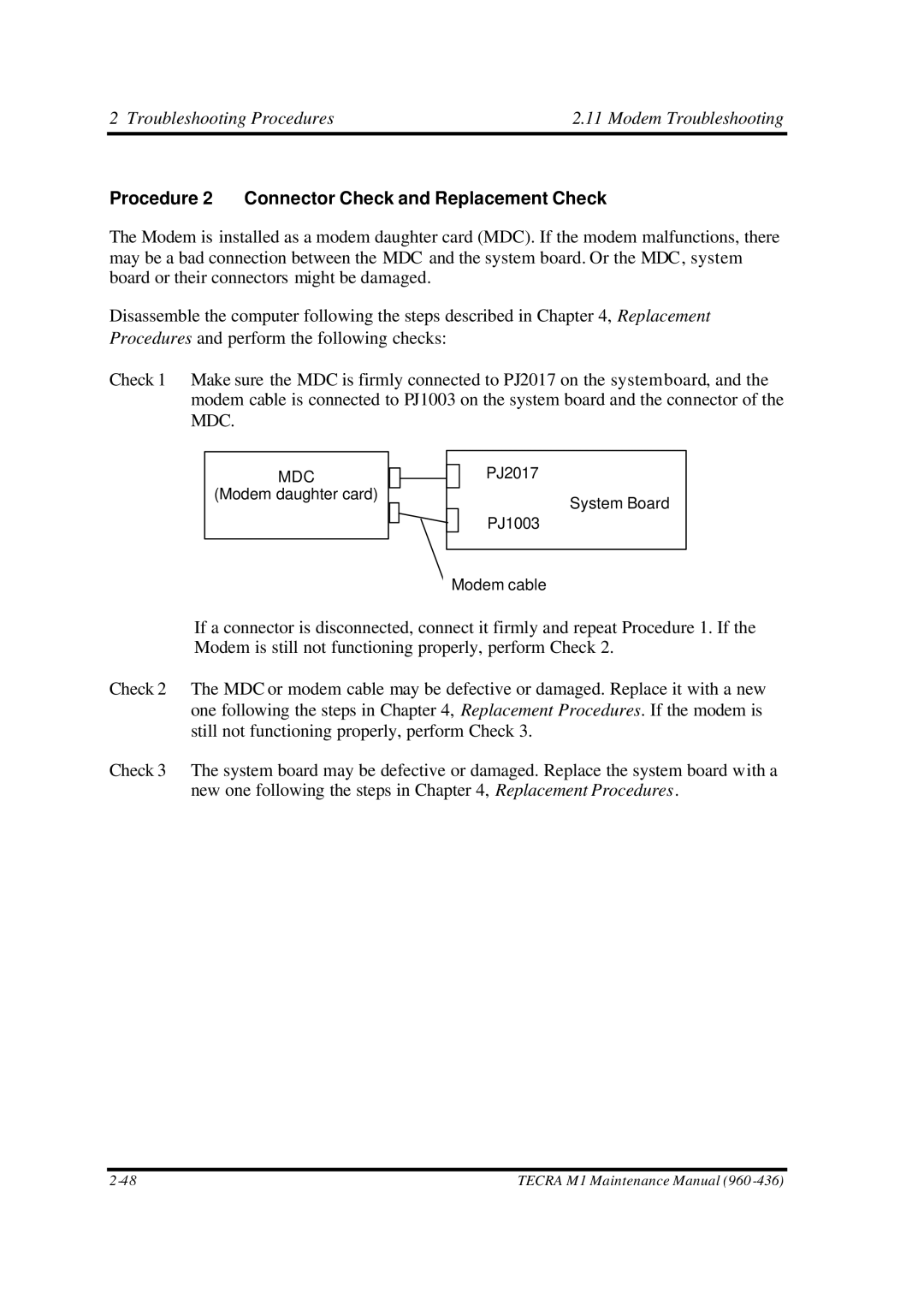 Toshiba M1 manual Modem Troubleshooting 