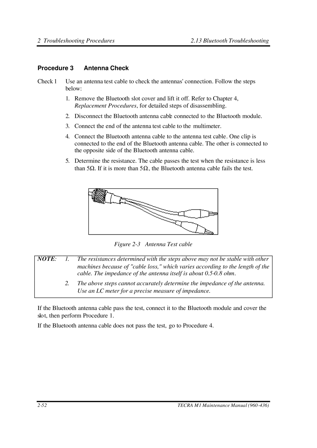 Toshiba M1 manual Procedure 3 Antenna Check 