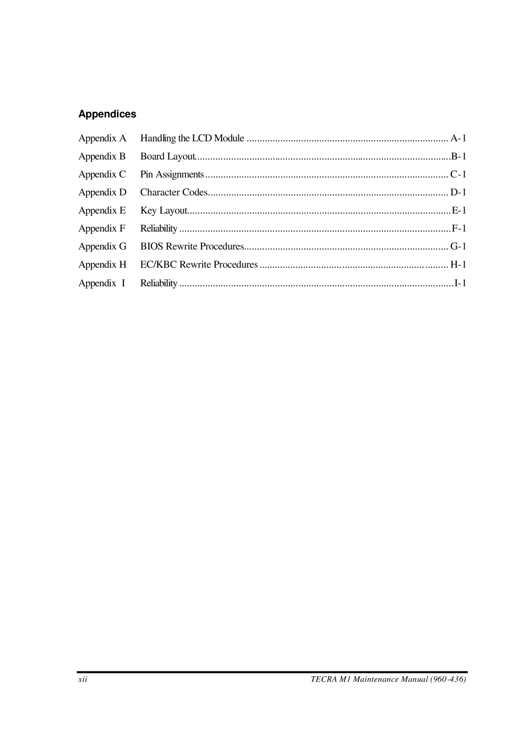 Toshiba M1 manual Appendices 