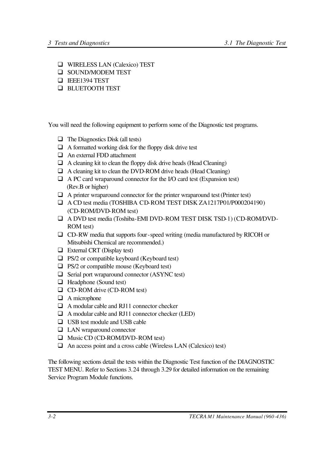 Toshiba M1 manual Tests and Diagnostics Diagnostic Test 