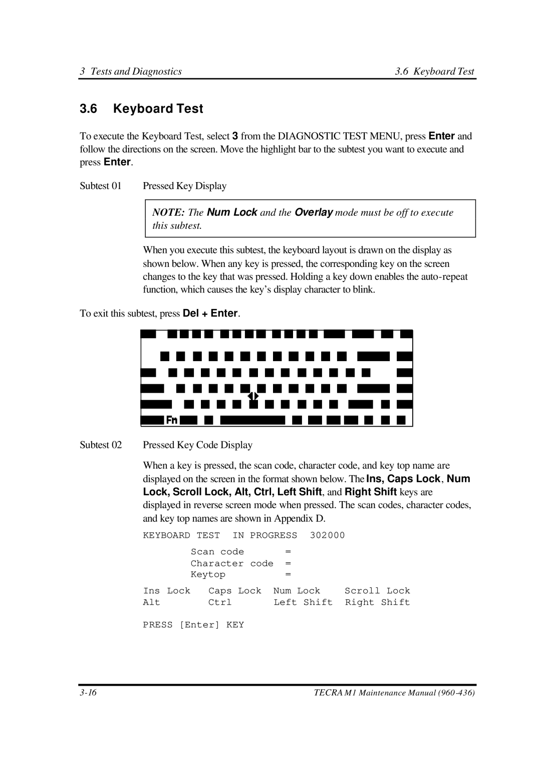 Toshiba M1 manual Tests and Diagnostics Keyboard Test 