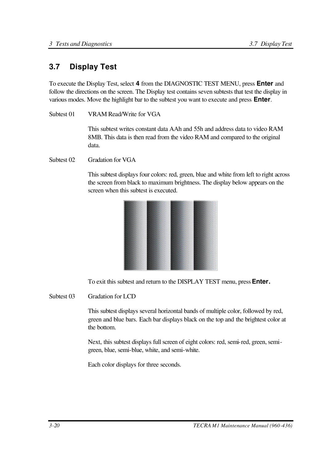 Toshiba M1 manual Tests and Diagnostics Display Test 