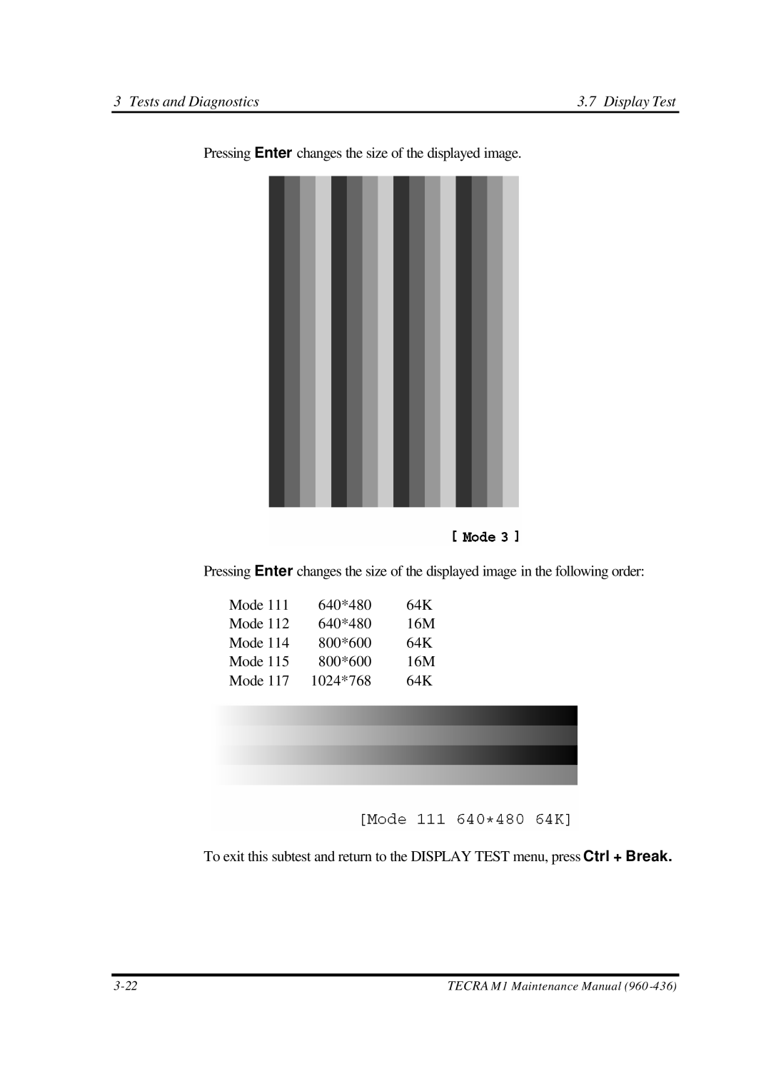 Toshiba M1 manual Tests and Diagnostics Display Test 