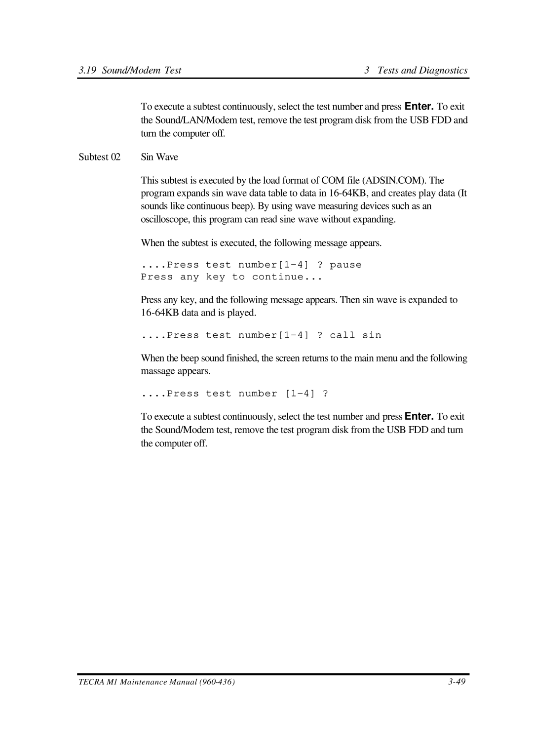 Toshiba M1 manual When the subtest is executed, the following message appears 