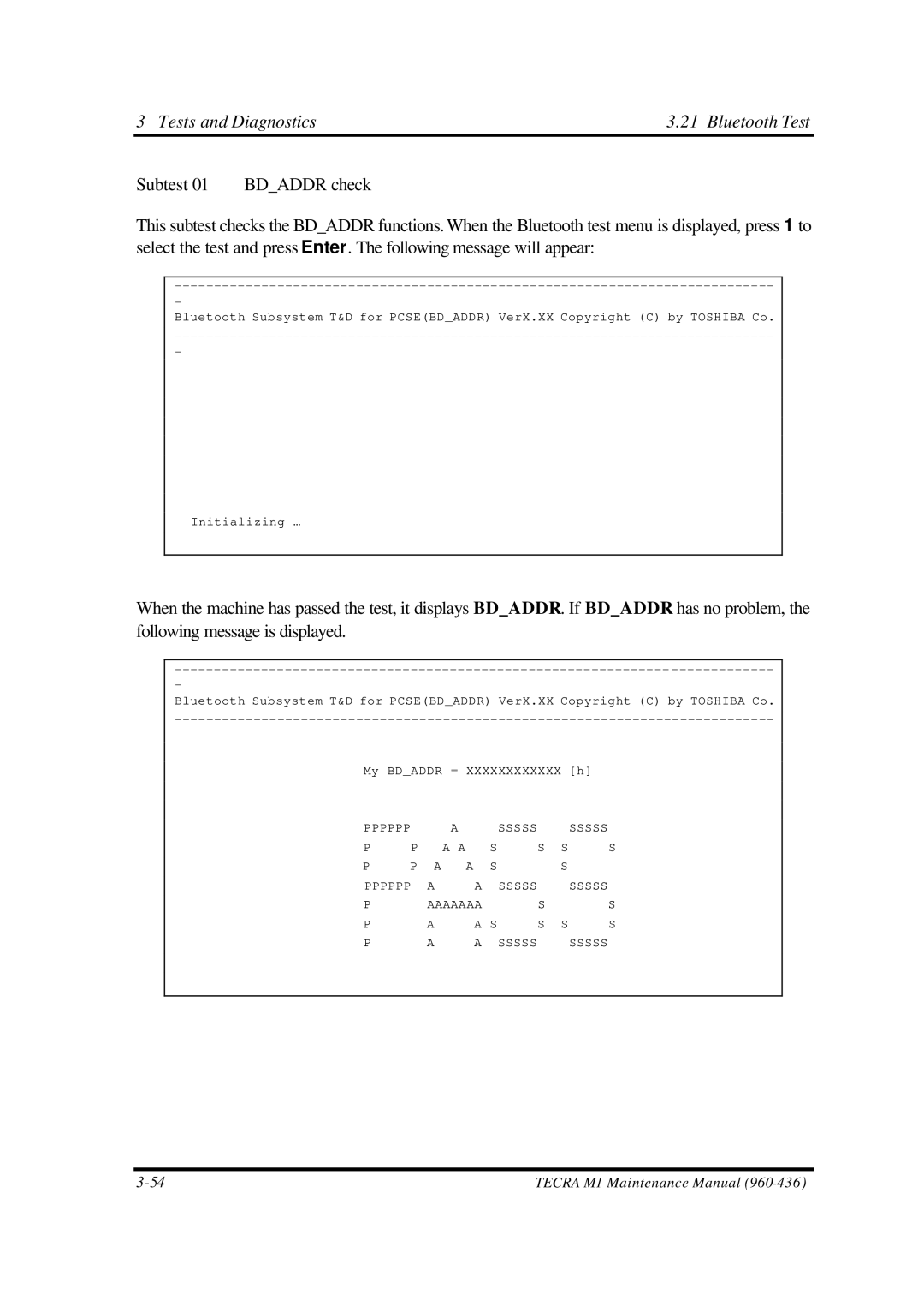 Toshiba M1 manual Tests and Diagnostics Bluetooth Test 