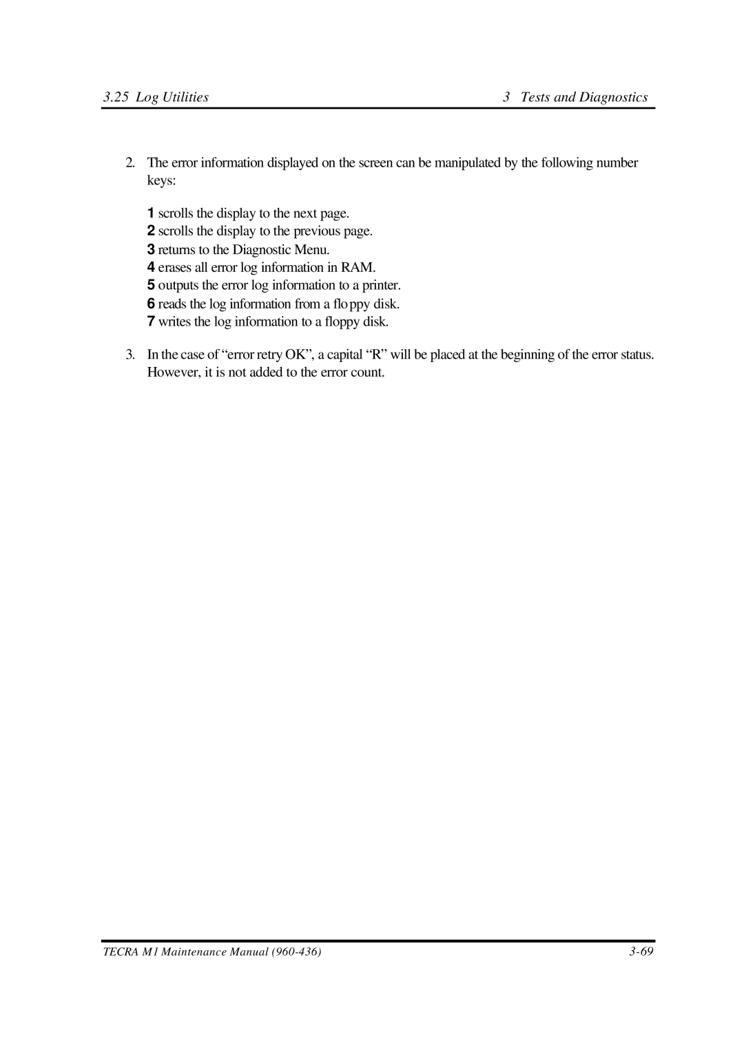 Toshiba M1 manual Log Utilities Tests and Diagnostics 