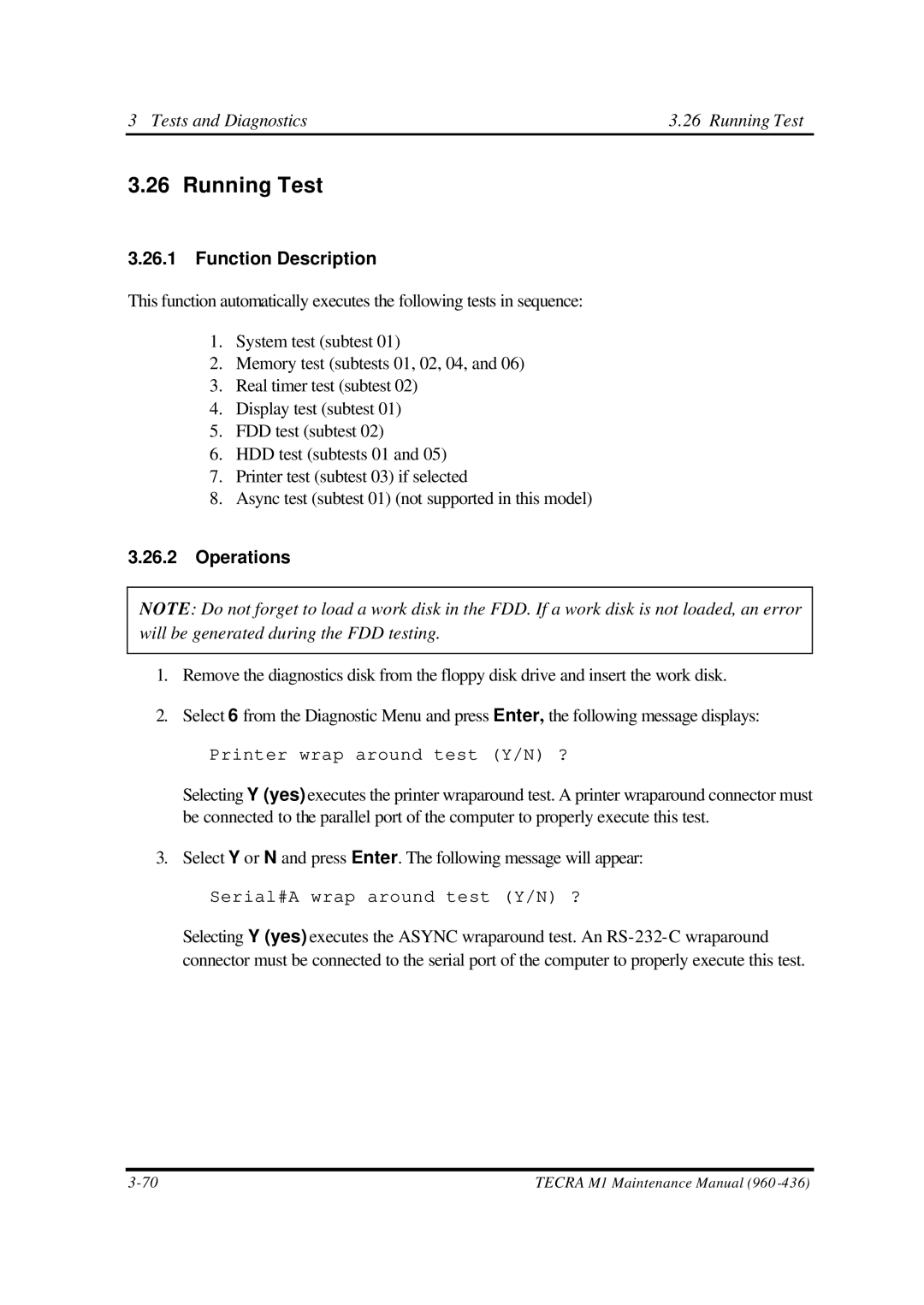 Toshiba M1 manual Tests and Diagnostics Running Test 