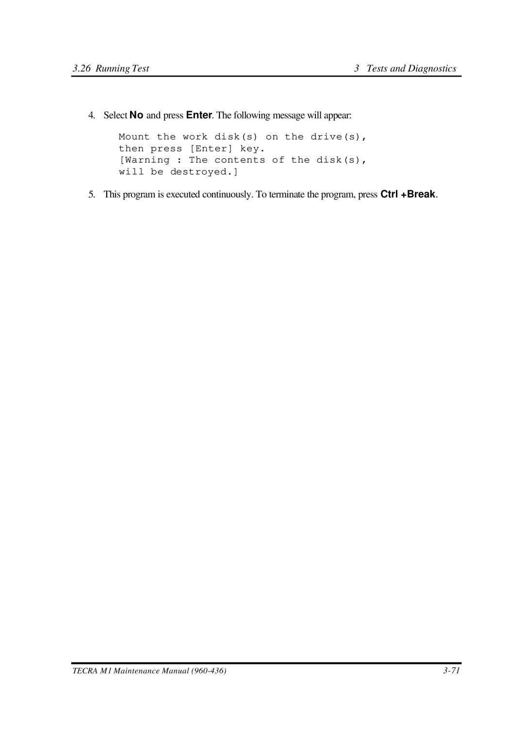 Toshiba M1 manual Running Test Tests and Diagnostics 