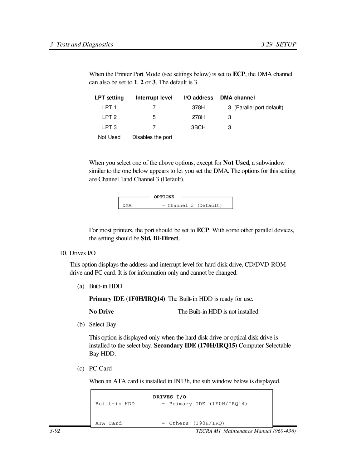 Toshiba M1 manual No Drive, Address DMA channel 