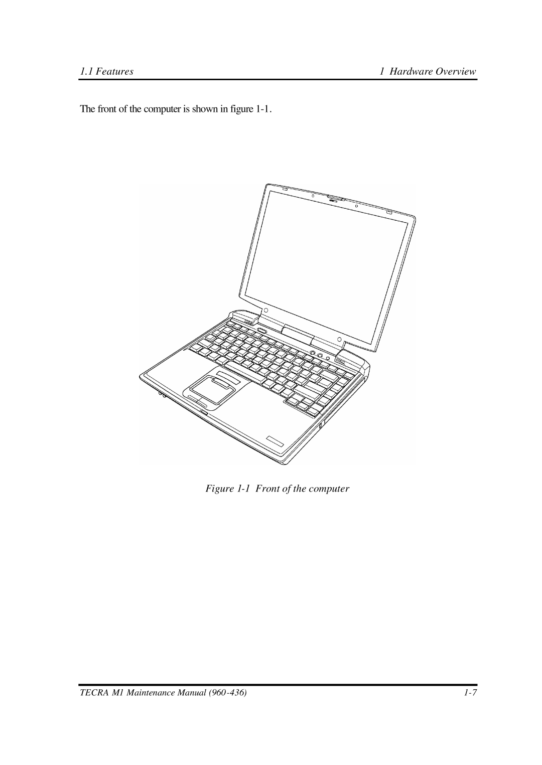 Toshiba M1 manual Front of the computer 