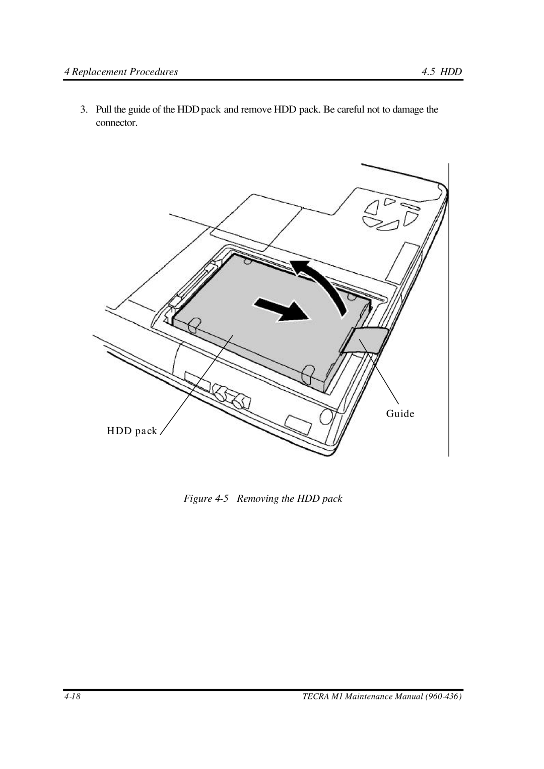 Toshiba M1 manual Removing the HDD pack 