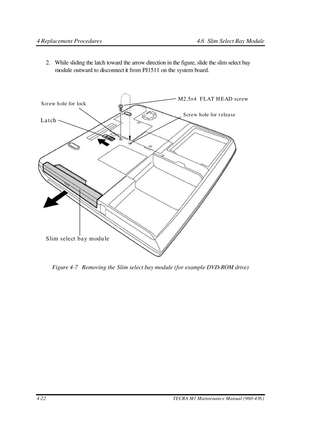 Toshiba M1 manual Replacement Procedures Slim Select Bay Module 