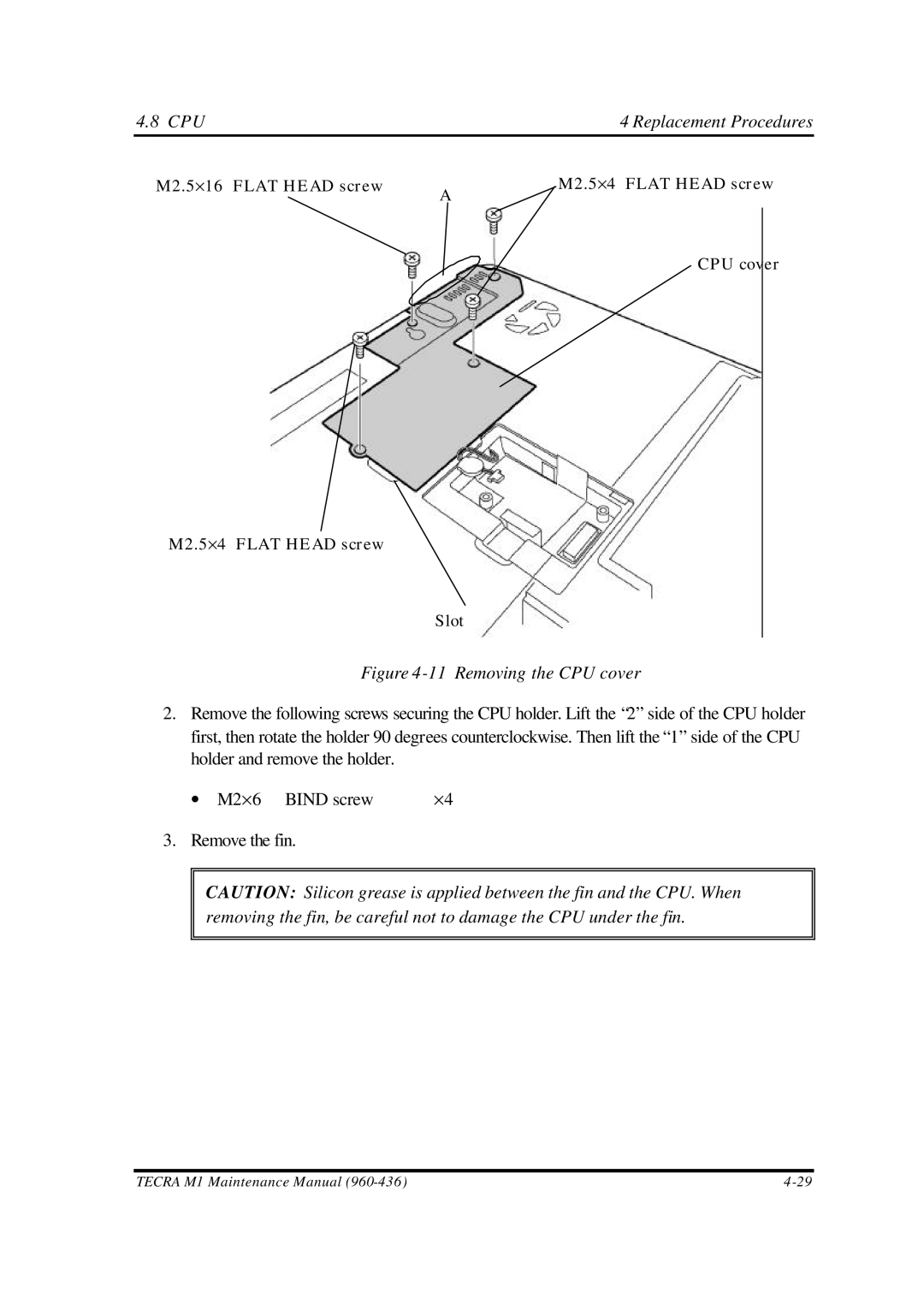 Toshiba M1 manual Removing the CPU cover 